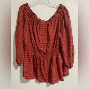 Lane Bryant Orange and Silver Metallic Boho Top 3/4 Sleeve sz 14/16